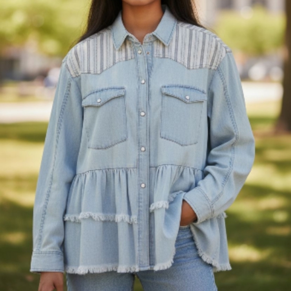 Zara Z1975 Denim Peplum Shacket M